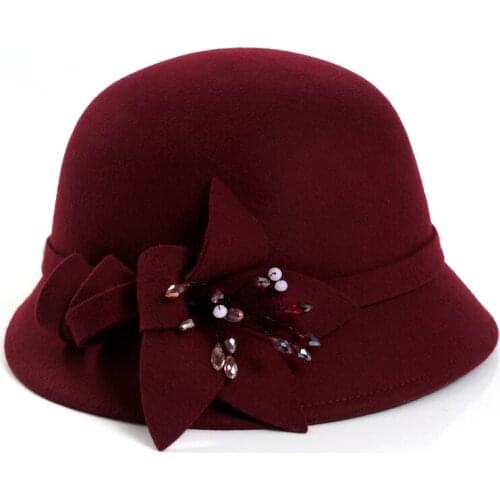 H7687 Women Fedoras Hat Autumn Winter Outdoor Warm Wool Felt Cap Lady Party Elegant Korean High Quality Fashion Dome Flower Hats