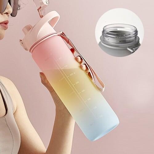 1000ml Sports Water Bottle with Time Marker Leakproof Bottle Outdoor Travel Portable Drinkware Plastic My Drink Bottle BPA Free