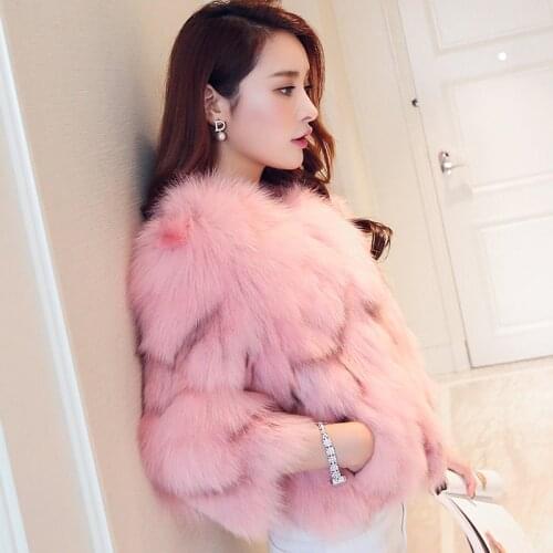 Real Fox Fur Warm Winter Coat Clothes Autumn Vintage Short Coats Women Korean Pink Jacket Chaqueta Mujer MY1075