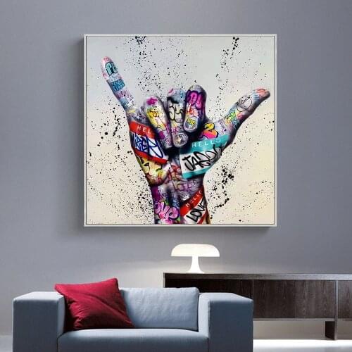 Street Art Graffiti I love you Gesture Wall Art Canvas Prints and Poster Painting for Living Room Pictures Home Cuadros Decor