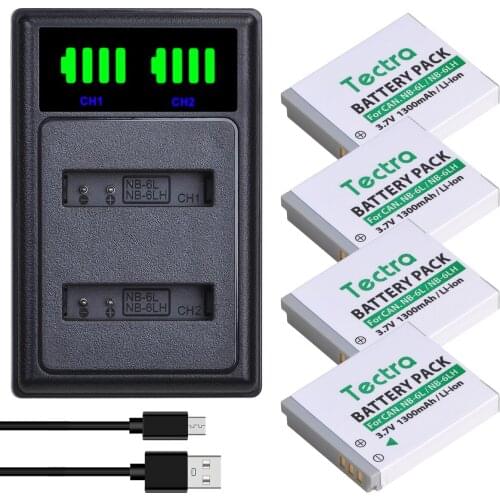 2x1300mAh NB-6LH NB-6L Battery+Charger Type C Port for Canon PowerShot D10 D20 D30 S95 SX260 SX280 SX540 SX700 SX710 HS Camera