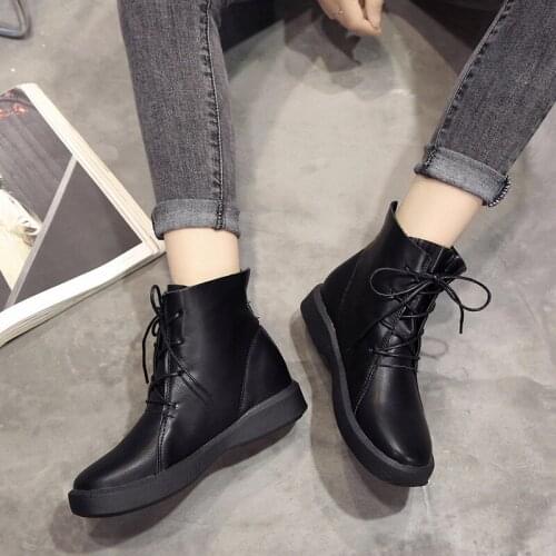 NEW women ankle riding boots for winter round toe fashion black brown shoes Casual Handmade boots solid warm flat with lace up