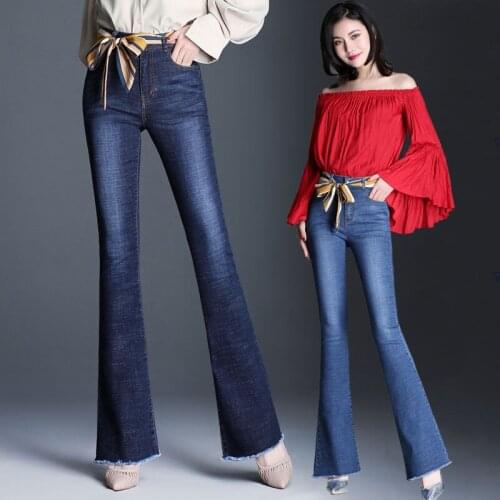 Women Jeans Spring Slim Fit Plus Size Flare Jeans High Waist Stretch Skinny Jean Vintage Bell-Bottom Pants Denim Trousers