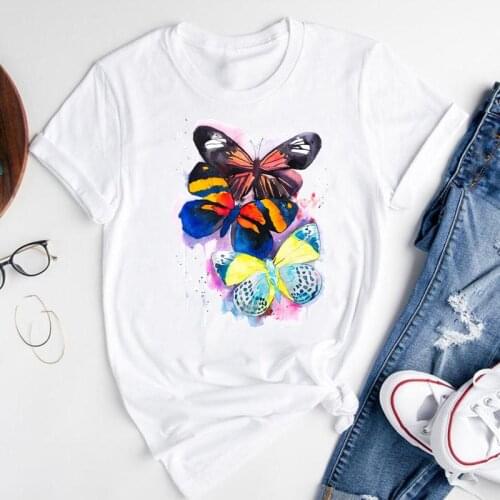 Women Graphic Butterfly Travel Holiday Kawaii Fashion Print Short Sleeve Summer Female Clothes Tops Tees Tshirt T-Shirt
