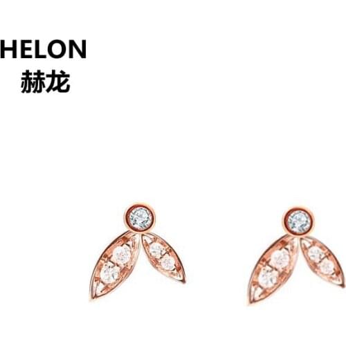 Solid 14k Rose Gold Natural Diamonds Stud Earrings for Women Unique Engagement Wedding Earrings Fine Jewelry Office Career Style