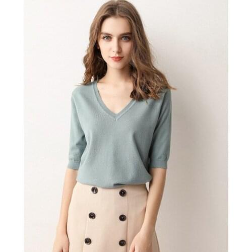 Female knitted pullovers for ladies best friends outfits half sleeved casual t-shirts basic solid top comfortable lounge clothes