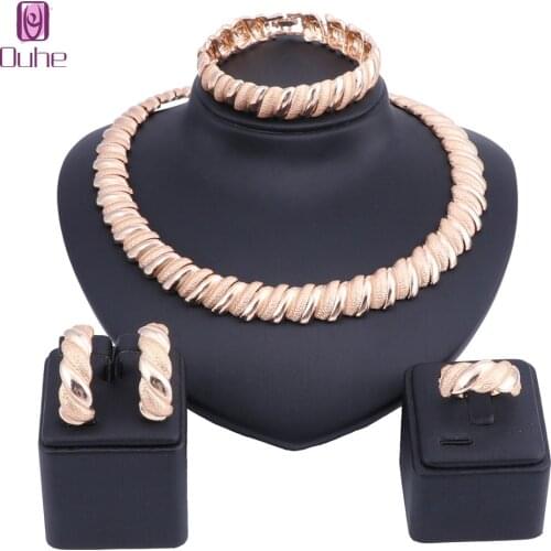 African Beads Jewelry Set Bridal Wedding Party Jewelry Sets For Women Gold Color Costume Necklace Earrig Ring Bangle Set