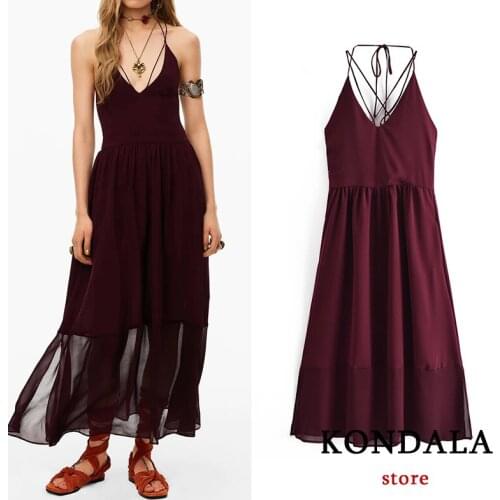 KONDALA Sexy Backless Party Women Dress Chiffon V Neck Cami Dresses Sleeveless Summer Fashion 2021 Midi Dress Chic Mujer Vestido