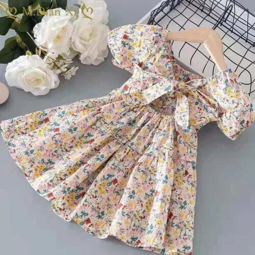2021 Girls Dress Summer Europe and America Toddler Kids Short Sleeve Floral Printed Cotton Clothing Princess Dresses