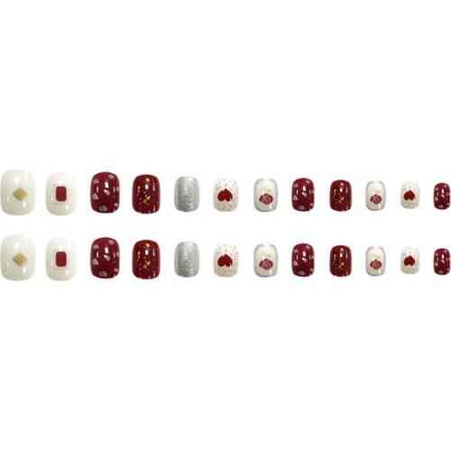 24pcs Wine Red Rose Wear Long Paragraph Fashion Manicure Patch False Nails Save Time Wearable Nail Patch SANA889