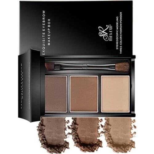 3 Colors Eyebrow Powder Makeup Palette Waterproof Shade for Eyebrow Enhancer Cosmetic Brush Mirror Box Make Up Tools Set T0766