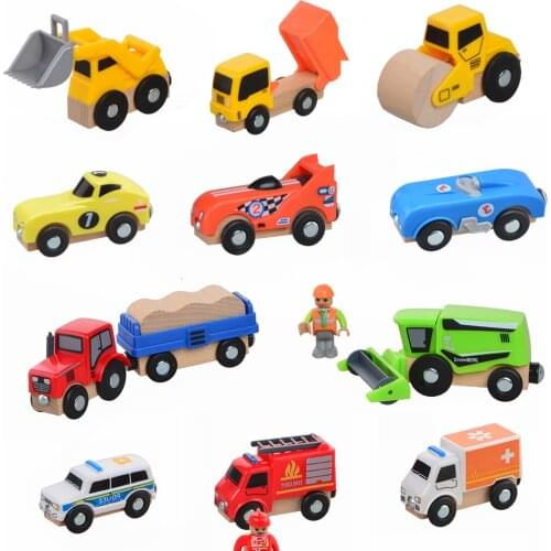 Wooden Cars Vehicles Set - Deluxe Toys for Kids Toddler Boys and Girls - Compatible to Wooden Railway Tracks and Major Brands