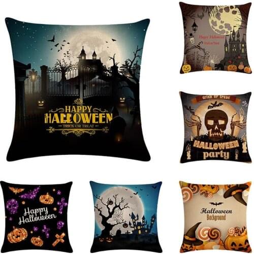 45x45cm Halloween Pumpkin Ancient House Cat Festival Cushion Cover Cotton Linen Throw Pillow Case Cushions ZY712