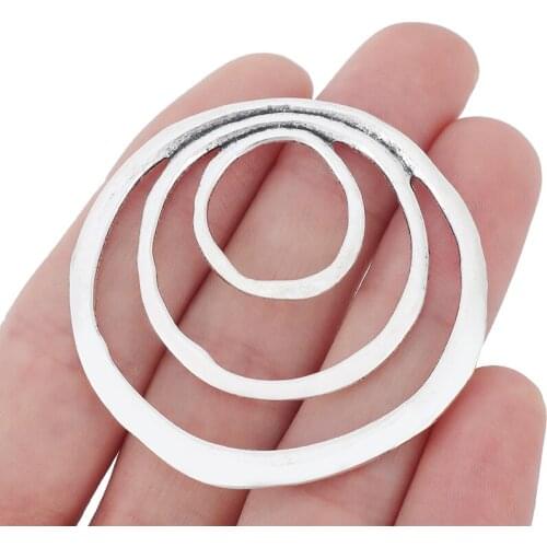5 x Large Tibetan Silver Open Hollow 3 Circles Round Pendants Double Sided for Jewelry Making Accessories 50mm
