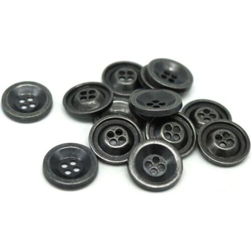 50pcs 15mm gun black Zinc metal alloy Sewing Button Round 4 Holes metal button