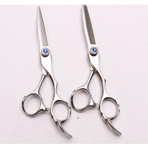6" 17.5cm 440C Engraving Brand Blue GEM Professional Hairdressing Scissors Thinning Scissors Cutting Shears Hair Scissors C9009