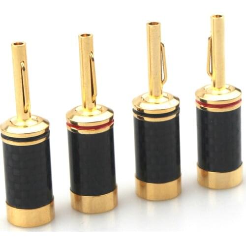 8Pcs Gold Plated Speaker cable Banana plug HiFi Audio Adapter Carbon Fiber Banana Plug Free Welding Speaker Connector