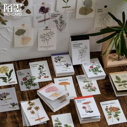 80 Sheets Vintage Meno Pad Set Nature Plant Mushroom Herbal Leaf Decorative Label for Scrapbooking Diary Book Album Planner