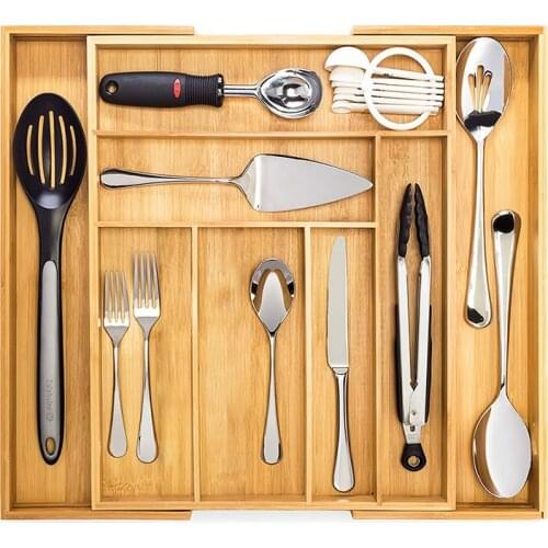 Bamboo Drawer Organiser,Adjustable Storage Tray Cutlery Storage Box and Drawer Insert Box for Utensils,Cutlery,Craft and Tools