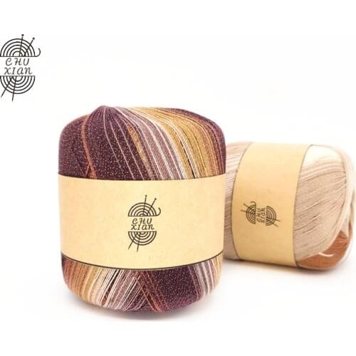 Free Shipping 50g/Ball Cotton Metallic Lace Rainbow Yarn Colorful Thin Thread For Crocheting Knitting By 1.55mm Crochet Hooks