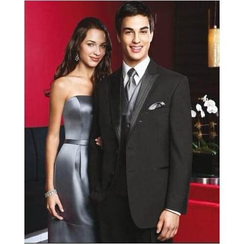 Free shipping Custom suit Custom Black Two buttons Peak Lapel Groom Tuxedos Groomsmen Men Wedding Suits (Jacket+Pants+Vest)