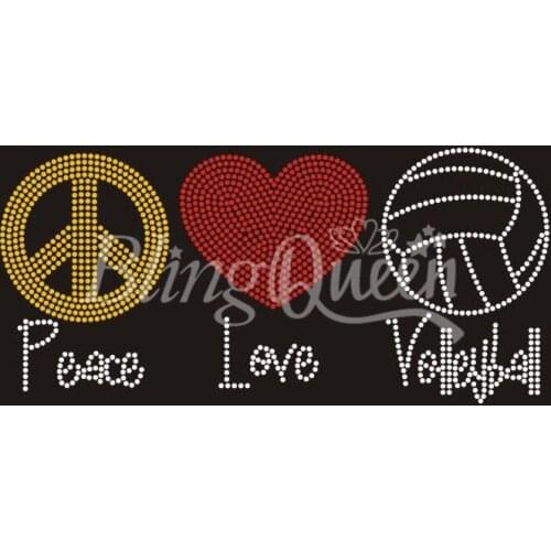 BlingQueen 25PCS/LOT Hot Fix Iron On Rhinestone Designs Peace Love Volleyball