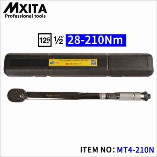 MXITA 1/2'' Drive 28-210NM Torque Wrench Tools Case Foot Pound Drive Click Adjustable Hand Spanner Ratchet Wrench Tool