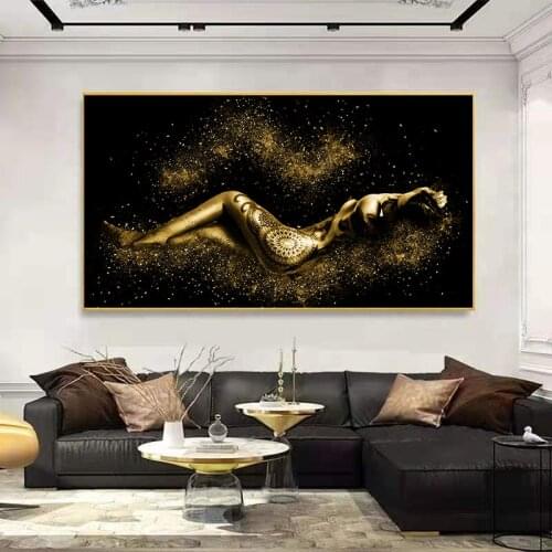 Black and Gold Abstract Sexy Nude Women Body Figure Oil Painting on Canvas Posters and Prints Wall Art Picture for Living Room