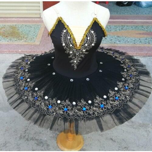Black Professional Ballet Tutus For Girls Child Swan Lake Ballet Dress Dance Clothes Pancake Ballerina Figure Skating Dress