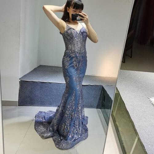 Formal Evening Dresses 2020 New Items Sexy V-neck Sequin Evening Gowns Plus Size abito elegante donna