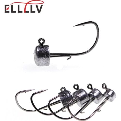 Elllv 50pcs 1.5g/2.5g/3.5g/4.5g Cylindrical Shape Jig Head Hook Hanging Clip Soft Worm Bait Lure Jigging Hook for Sea Bass Perch