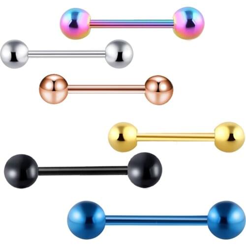 JUNLOWPY Anodized Stainless Steel 14G Tongue Rings Nipplerings Straight Barbell Cartilage Earring Fancy Body Jewelry Piercing