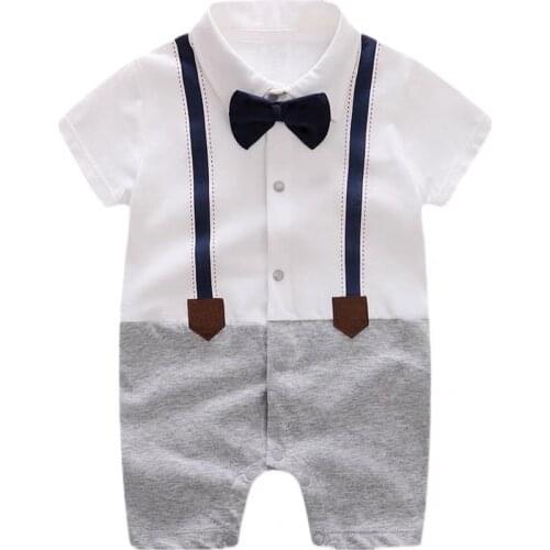 Summer Newborn Baby Rompers Boys Gentleman Style Onesie Clothes With Bow Tie Infant Overalls Outfit Cotton Jumpsuit Costume 0-2Y