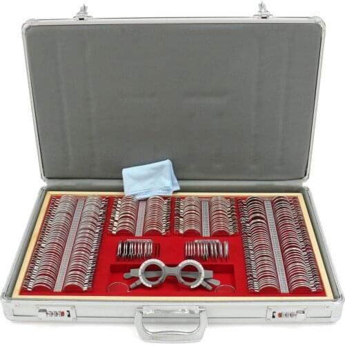 KIWARM 266Pcs Metal Optometry Test Optical Trial Lens Set Rim Aluminium Case + Free Trial Frame Gift for Optometria