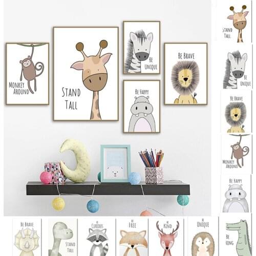 Cute Kids Canvas Painting Animal Wall Art Lion Deer Zebra Posters And Prints Wall Pictures For Living Room Decoration Home Decor