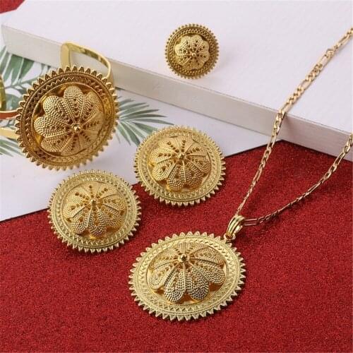 Fashion Dubai Gold Color Jewelry Set For Ethiopian Jewelry Set African Ethiopian Jewelry Gift