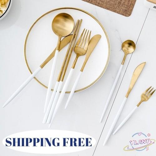 Stainless Steel White Gold Cutlery Set Dinnerware Set Gold Silverware Tableware Fork Knife Spoon Christmas Gift Dropshipping
