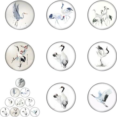 New Vintage Redcrowned Crane Round Photo Glass Cabochon Demo Flat Back Making Findings Handmade DIY Accessories