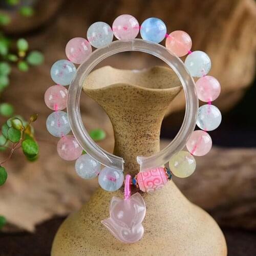Wholesale Color Stone Natural Crystal Bracelets Round Beads with Fox Pendant Bracelet Lucky for Girl Crystal Bracelet Jewelry
