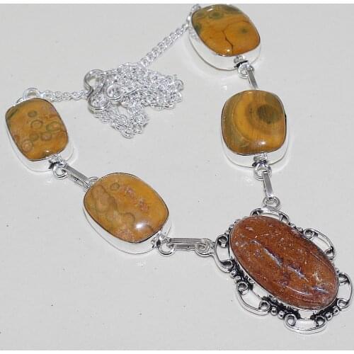 Rhyolite Jaspper Necklace Silver Overlay over Copper , 51.7 cm, N0751