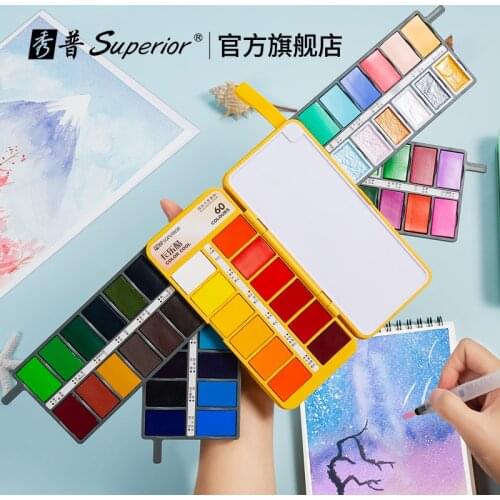 Superior 36 Colors Solid Watercolor Set Basic Neon Glitter Watercolor Palette Paint for Drawing Art Paint Supplies Art Supplies
