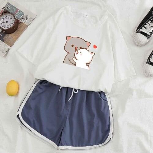 Pijamas Women Summer Shorts Suit Nightwear Ladies Pajamas Set 2 Pieces Women Fashion Short Sleeve Tees Cute Couple Bear Suits