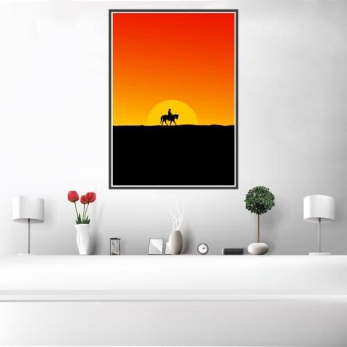 Sunset Horse Silhouette Nightfall Poster Canvas Print Painting Wall Art Living Room Home Decoration