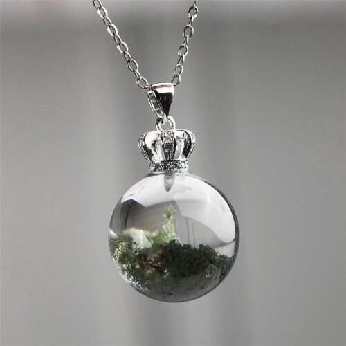 Genuine Natural Green Phantom Quartz Spherical Crystal Women Healing Charm Stone Pendant 19.5mm
