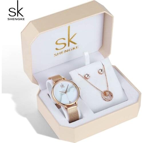 Shengke Women Watches Set Luxury Crystal Earrings Necklace Watches Set Reloj Mujer 2019 SK Ladies Quartz Watch Gifts For Women