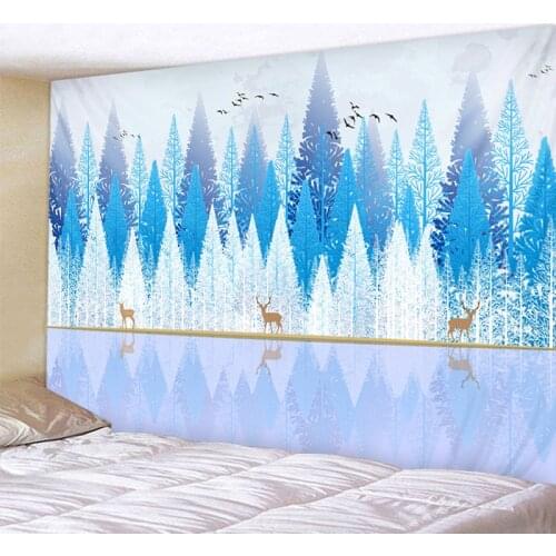 Blue Background Elk Psychedelic Tapestry Boho Mandala Wall Hanging Royal Blue 3D Hippie Wall Tapestry Home Decor Mint Yoga Mat