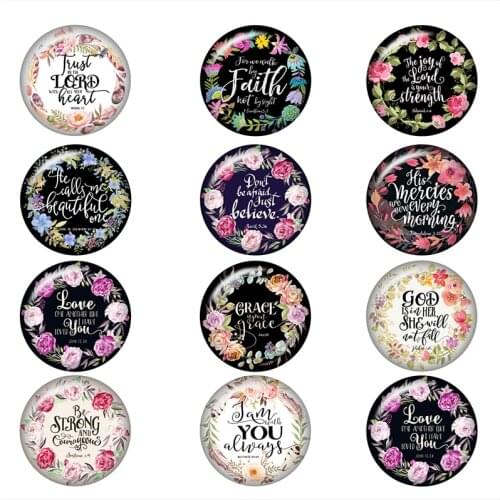 Word flower wreath love glass snap button Round photo glass cabochon demo flat back Making findings 12mm/18mm/20mm/25mm A6275