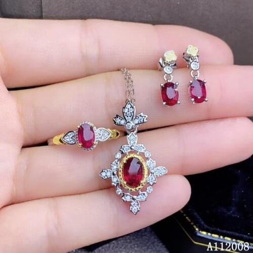 KJJEAXCMY fine jewelry 925 sterling silver natural ruby earrings ring pendant necklace noble ladies suit support testing