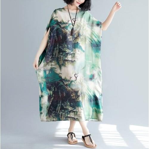 Dress Women Summer 2019 Casual Sundresses Ink Painting Vietnam Dress Female Elegant Chinese Dresses Loose Vintage Dress TA1530