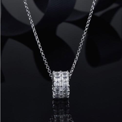 SLJELY Fashion 925 Sterling Silver Eclat Sparkling Adjustable Necklace with Double Paved Ring Pendant Women Luxury Brand Jewelry